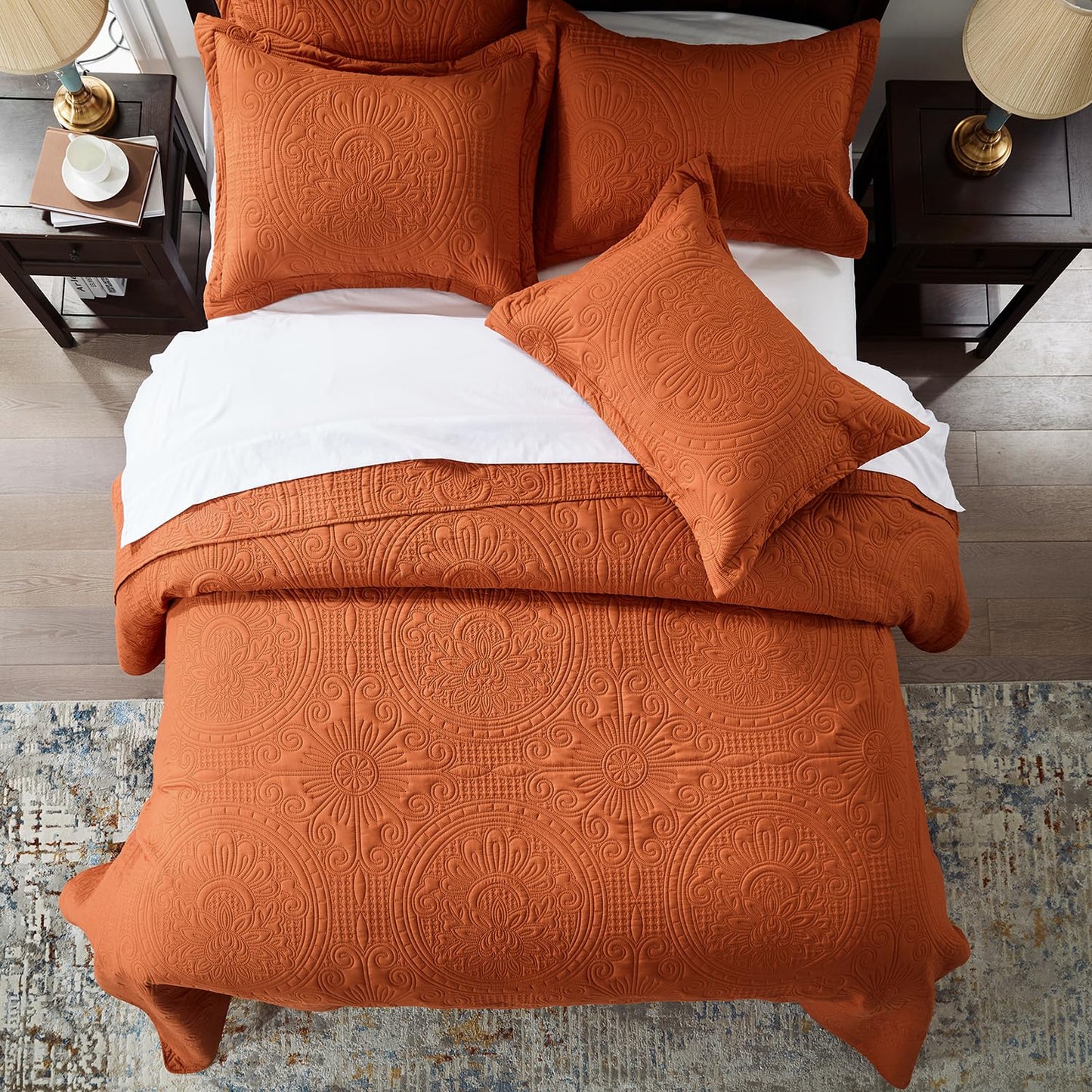 Anluoer Quilt Twin Size Bedding Set-Burnt Orange Embossed, Bedspreads-Lightweight Summer Soft Microfiber Bedspread, Bed Coverlet for All Seasons (1 Quilt, 1 Pillow Sham)