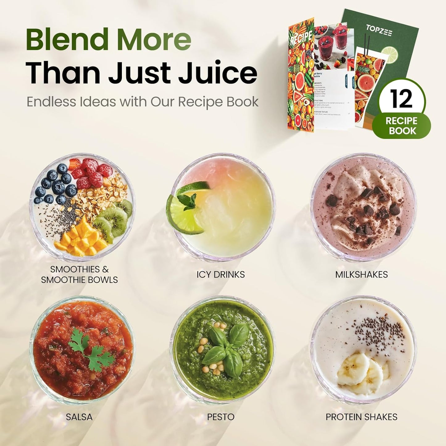 TOPZEE Personal Blender | 1000W (Max 1200W) Ice Crusher & Smoothie Maker – 24oz Portable Cup, 6 Stainless Steel Blades, Dishwasher-Safe