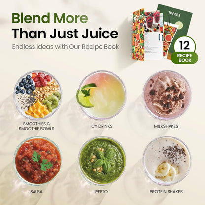 TOPZEE Personal Blender | 1000W (Max 1200W) Ice Crusher & Smoothie Maker – 24oz Portable Cup, 6 Stainless Steel Blades, Dishwasher-Safe
