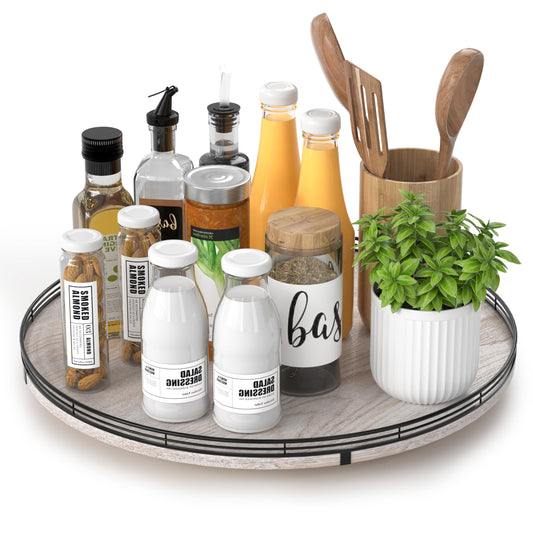 Round Wooden Lazy Susan Turntable – Organizer for Table, Pantry, Kitchen & Countertop