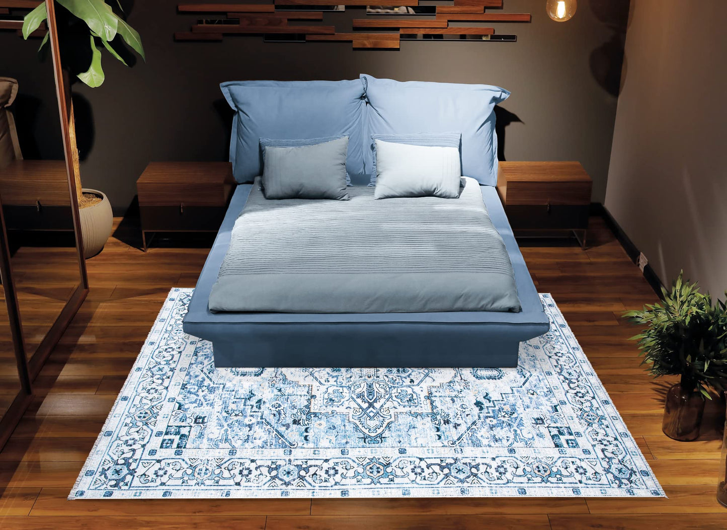 Bloom Rugs Caria, waschbarer, rutschfester Teppich, 4 x 6 Zoll, blauer traditioneller Teppich für Wohnzimmer, Schlafzimmer, Esszimmer und Küche, genaue Größe: 4 x 6 Fuß 