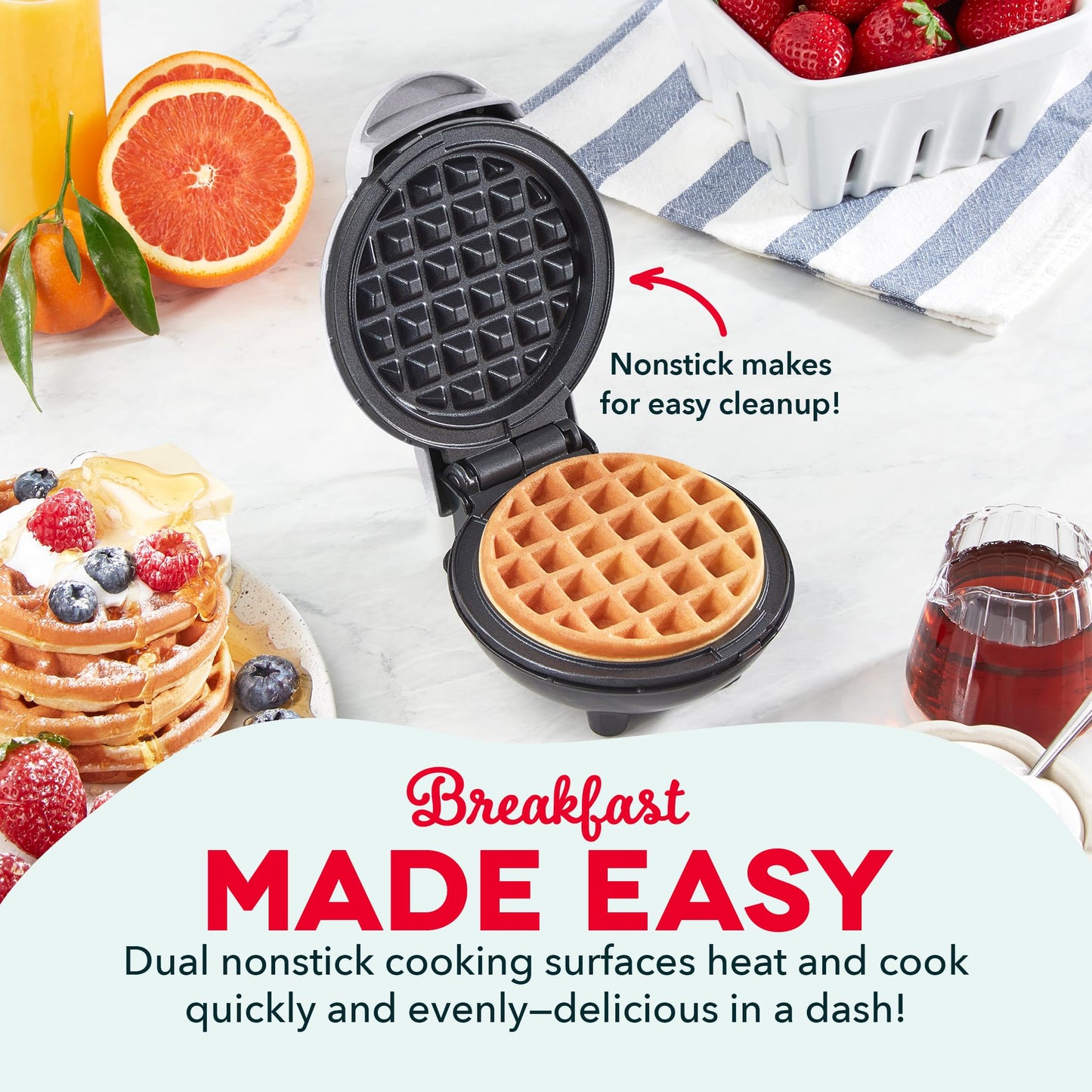 DASH Mini Maker for Individual Waffles, Hash Browns, Keto Chaffles with Easy to Clean, Non-Stick Surfaces, 4 Inch, White Pineapple
