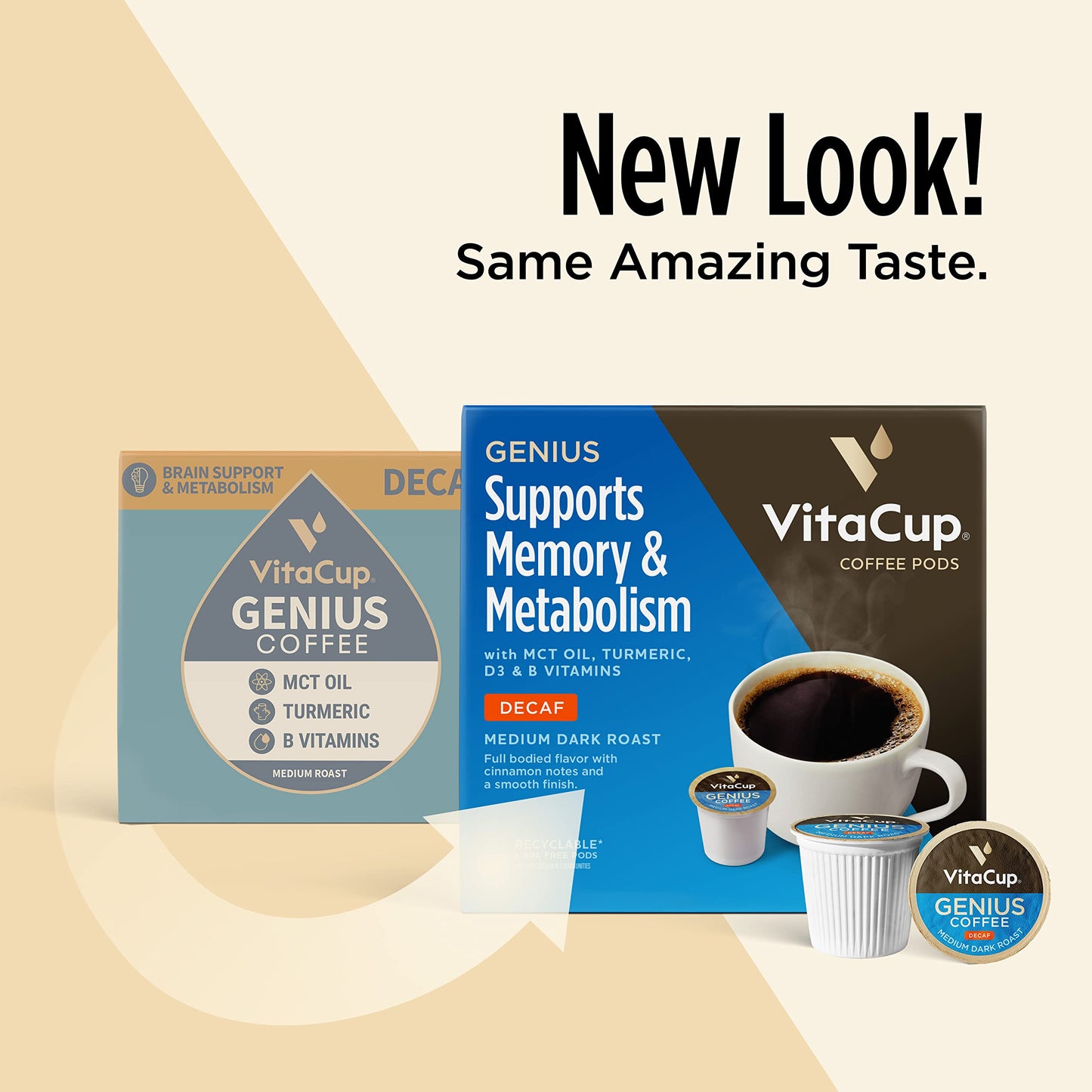 Capsules de café VitaCup Lightning, pour la mémoire et la concentration avec 2X de caféine, grains de café vert, vitamines B, D3, café torréfié foncé et fort, dosettes individuelles recyclables compatibles avec les cafetières Keurig K-Cup, 16 unités 