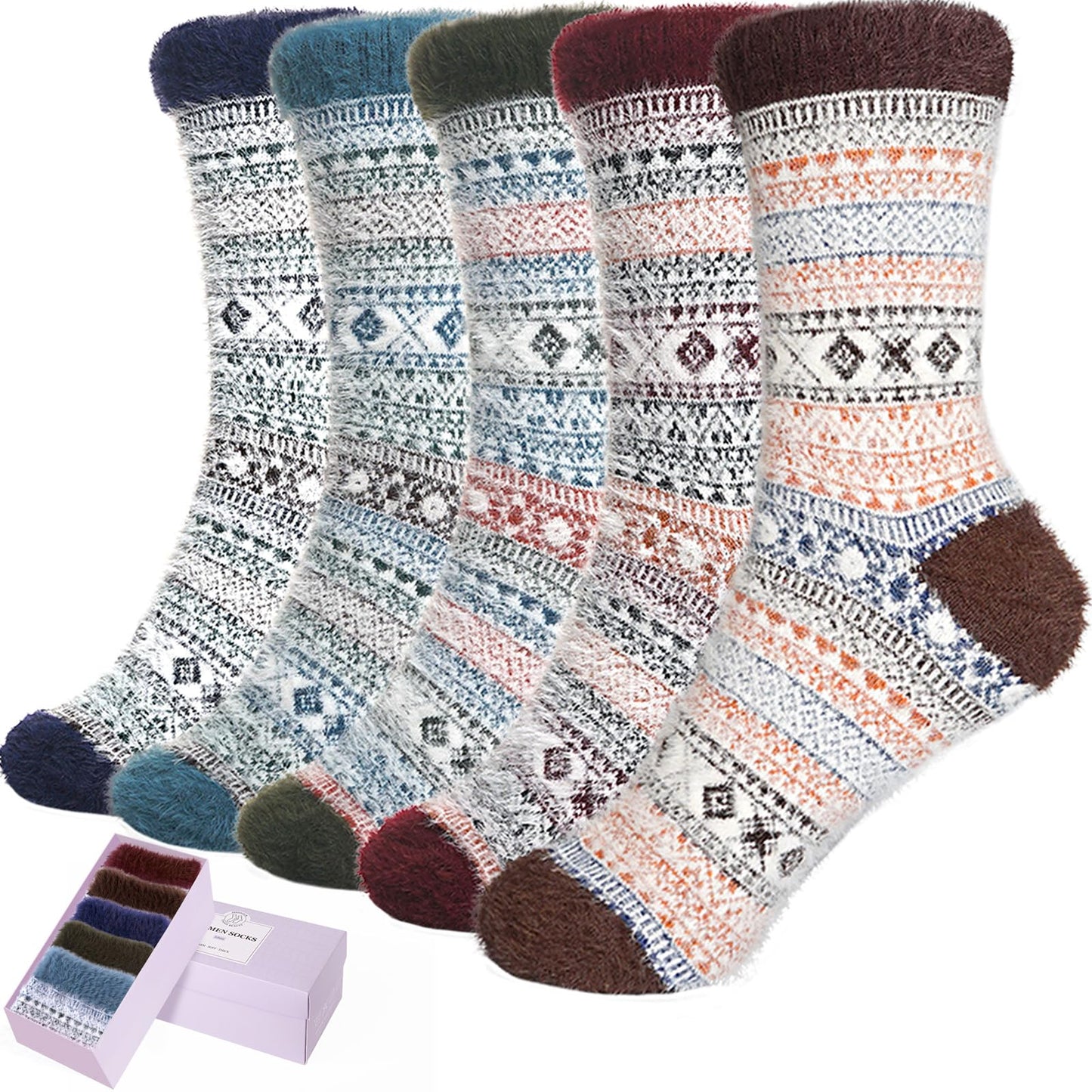 5 Pairs Fuzzy Soft Cozy Comfortable Socks for Women, Casual Sleep Comfy Socks, Perfect Warm Winter Gifts for Women
