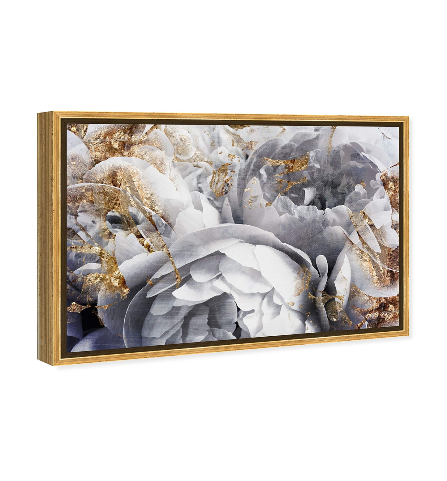 The Oliver Gal Artist Co. Wandkunst mit Blumen- und Botanikmotiv, Leinwanddrucke „Her Peony Garden“, Heimdeko, 15 x 10 Zoll, Gold, Weiß 