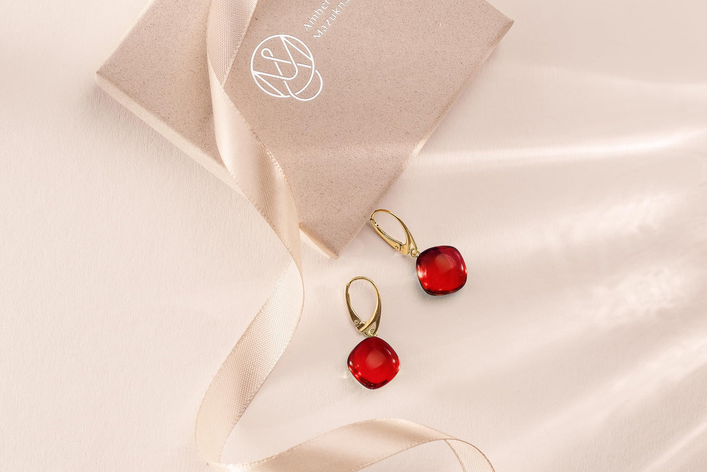 Red Earrings for Women - Gold Plated Silver Leaf Fitting and Closure, Lightweight Edgy Semi-Precious Stone Jewelry for Ladies, Garnet Red Amber Crystal Earrings