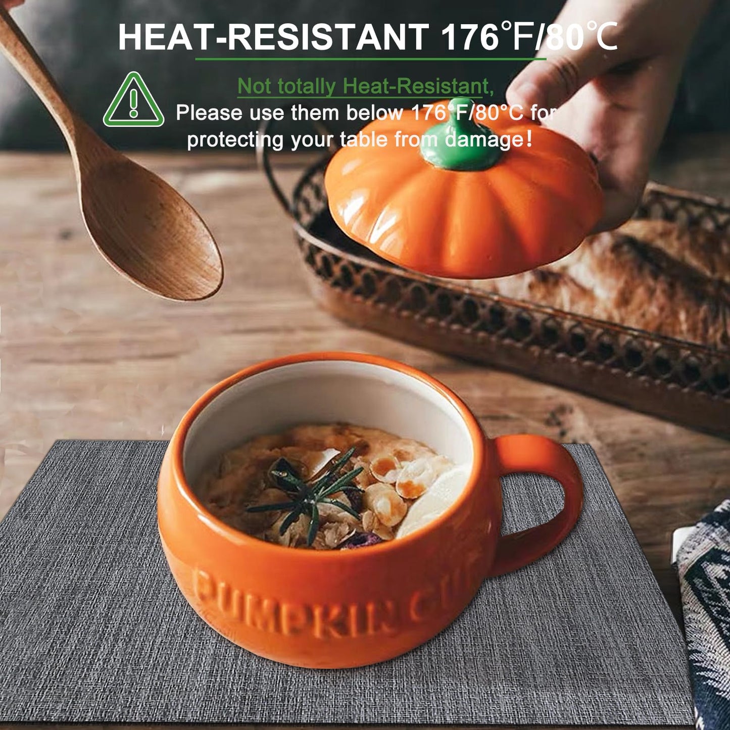 Set of 6 Placemats – Washable Woven Vinyl Table Mats for Dining, Kitchen, Indoor/Outdoor Use