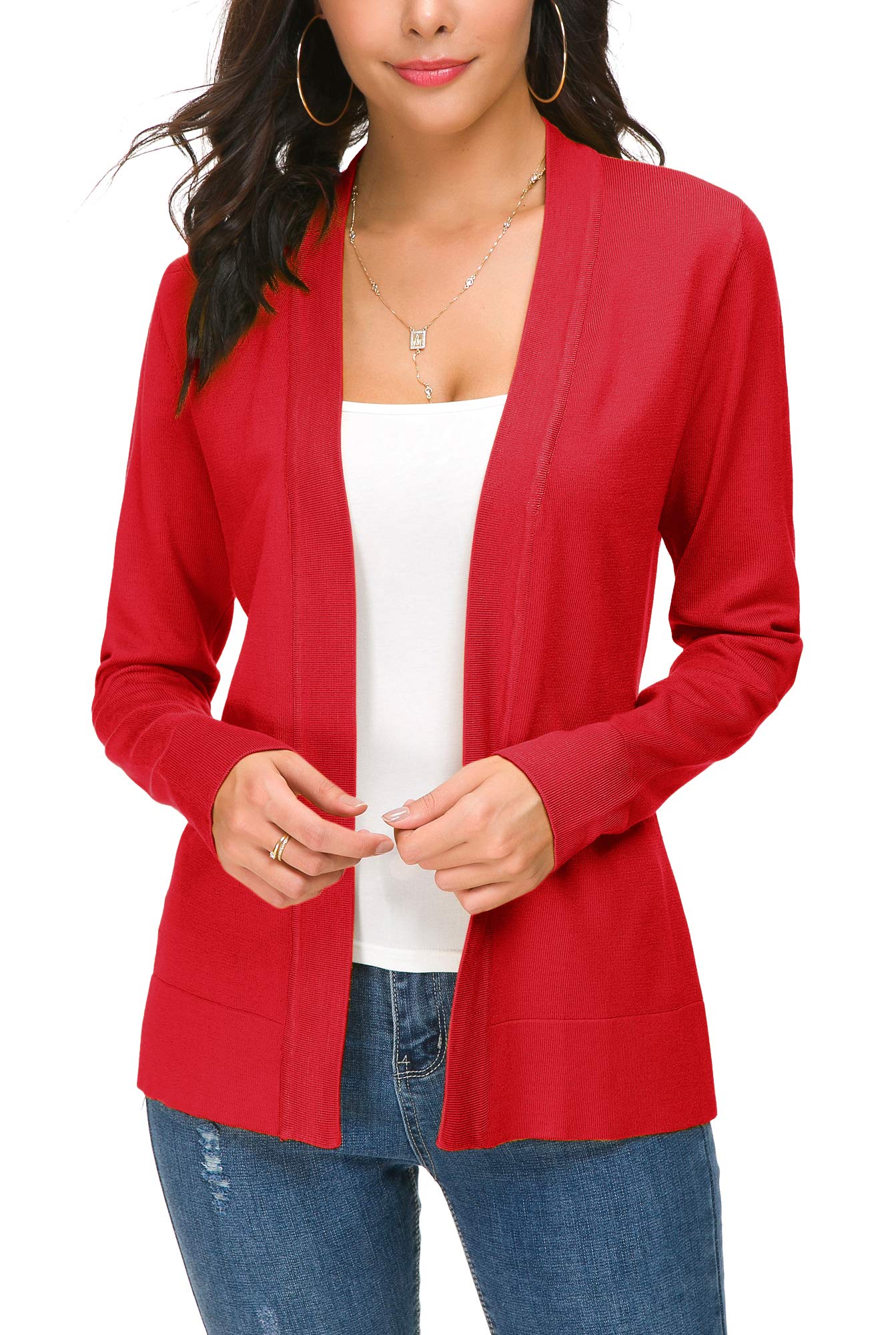 Cardigan en tricot ouvert sur le devant pour femme, manteau à manches longues