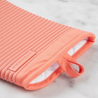 KITCHENAID Ribbed Soft Silicone Oven Mitt 2-Pack Set, Matte Black, 7.5"x13"