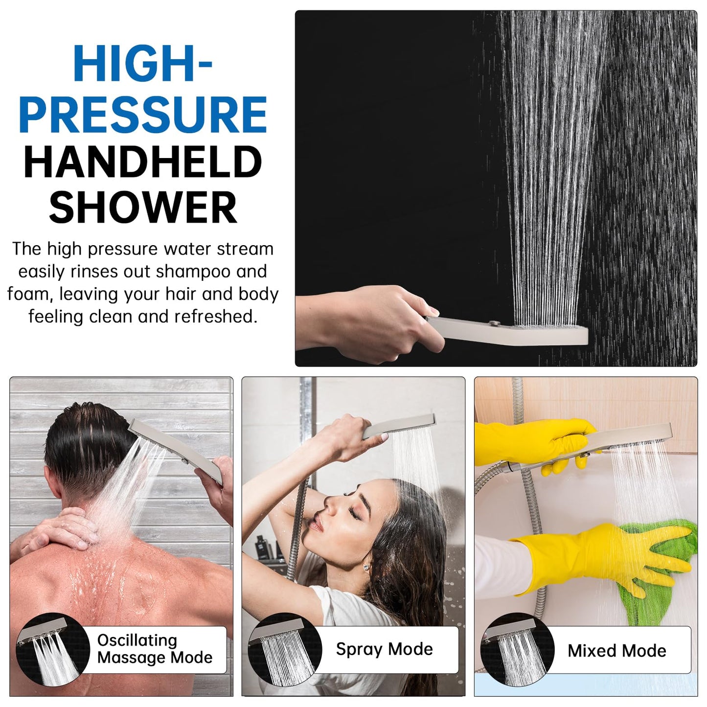 G-Promise All Metal 12 Inch Shower Head with Massage Mode Handheld, Rain Shower Head with Handheld Spray Combo, 3-Way Diverter with Pause Setting, 13 Inch Adjustable Extension Arm (Matte Black)