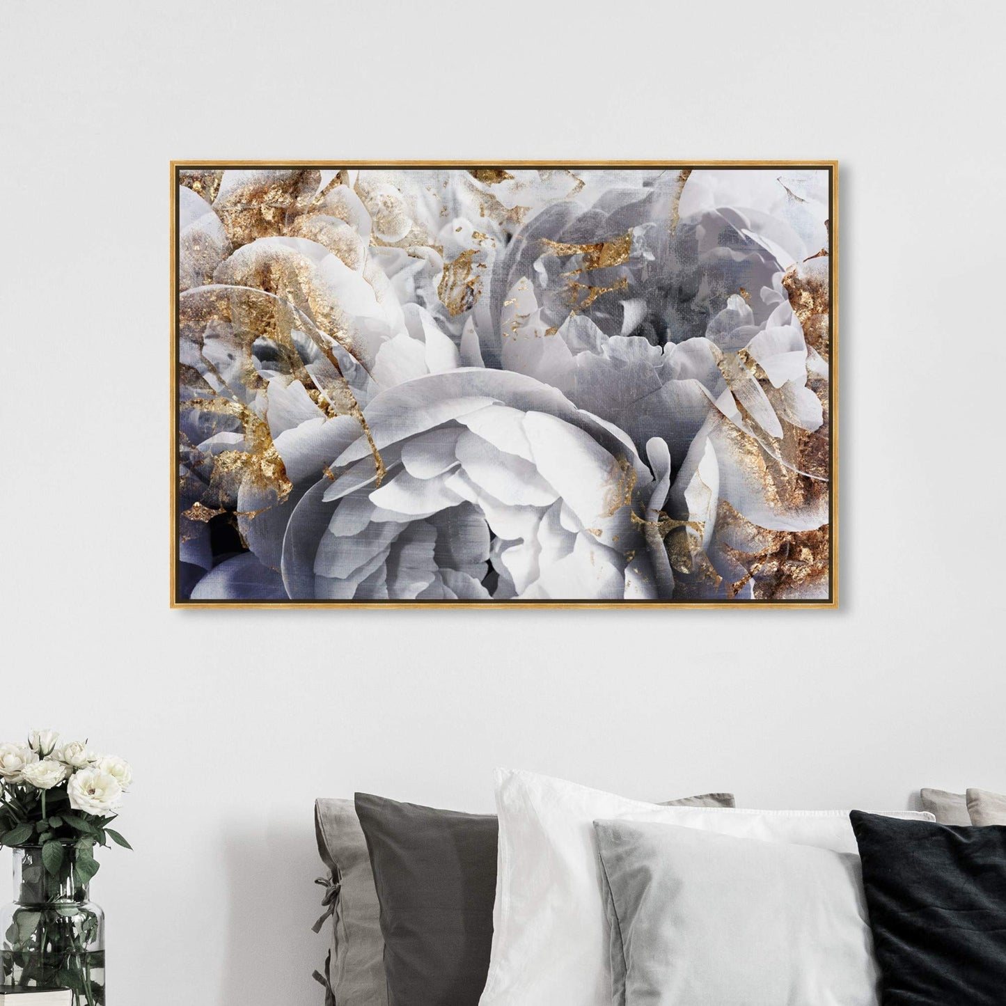 The Oliver Gal Artist Co. Floral and Botanical Wall Art Canvas Prints 'Her Peony Garden' Home Décor, 15" x 10", Gold, White