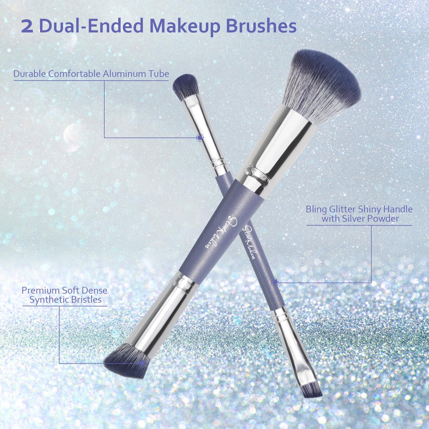 Makeup Brushes Dual-ended Foundation Brush - START MAKERS 2-in-1 Concealer Brush Face Eyebrow Eyeshadow Brush for Liquid, Powder, Buffing, Blending, Contouring Foundation Make Up Brushes(2Pcs)