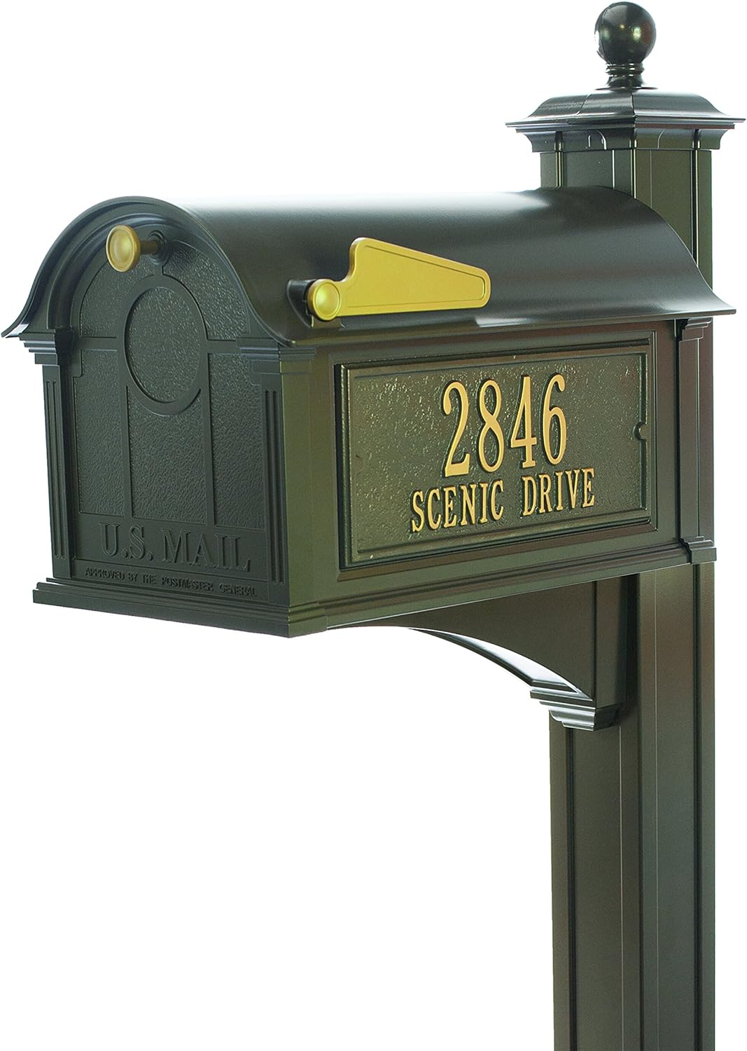 Whitehall™ Personalized Whitehall Balmoral Mailbox with Side Address Plaques, Monogram & Post Package (3 Colors Available)