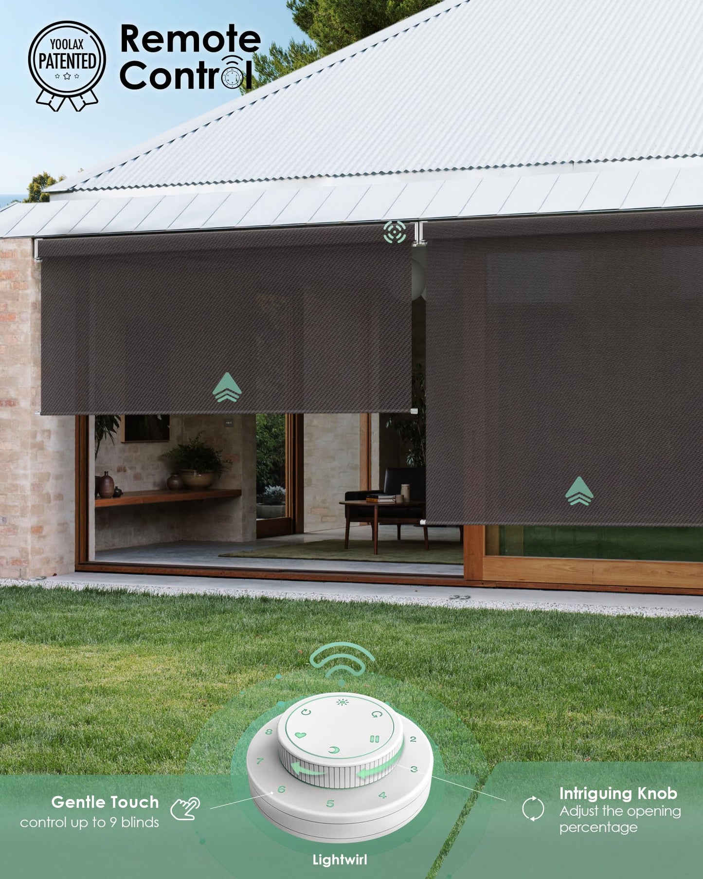 Yoolax Motorisierte Außenrollos, Smart-Jalousien, kompatibel mit Alexa Google, Sonnenschutz mit Fernbedienung, Smart-Jalousien für Veranda, Terrasse, wasserdichte Rollos, individuell anpassbar (3 % Offenheit, Alpine Rock) 