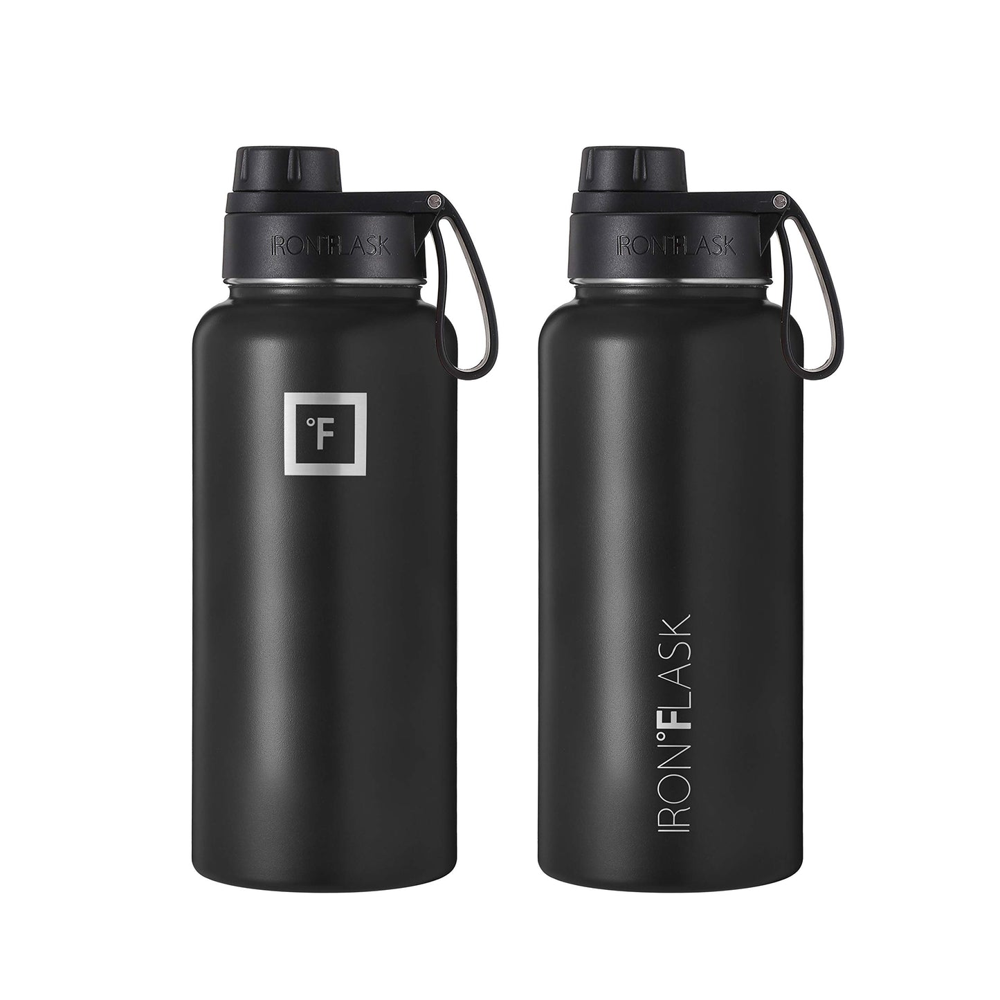 IRON °FLASK Camping & Hiking Hydration Flask with 3 Lids - Stainless Steel, Double Walled & Vacuum Insulated Water Bottle - Leak Proof & BPA Free (Dark Night, Straw - 32 oz)