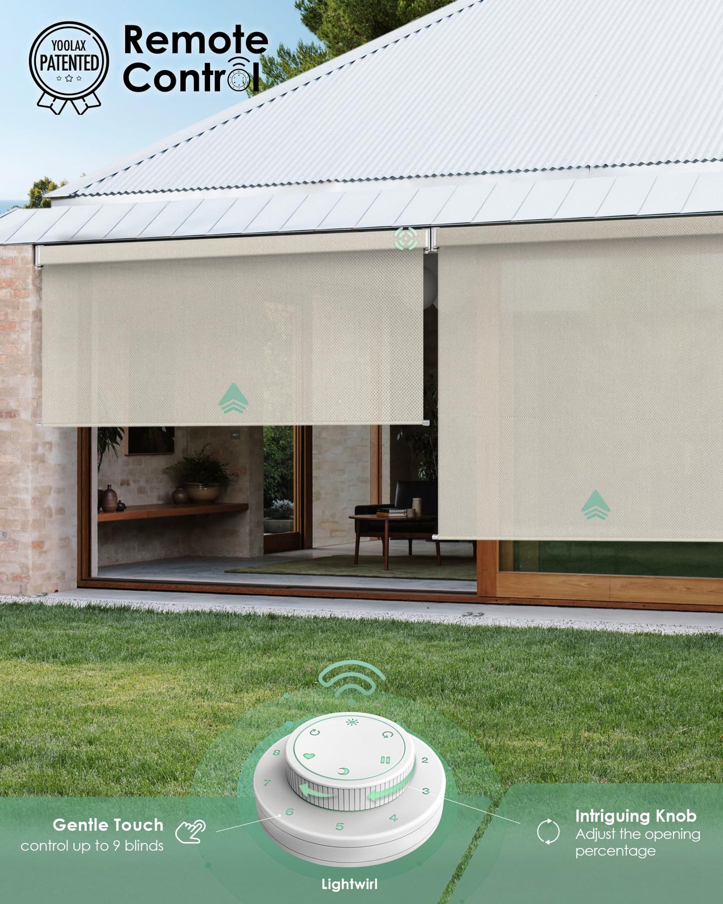 Yoolax Motorisierte Außenrollos, Smart-Jalousien, kompatibel mit Alexa Google, Sonnenschutz mit Fernbedienung, Smart-Jalousien für Veranda, Terrasse, wasserdichte Rollos, individuell anpassbar (3 % Offenheit, Alpine Rock) 