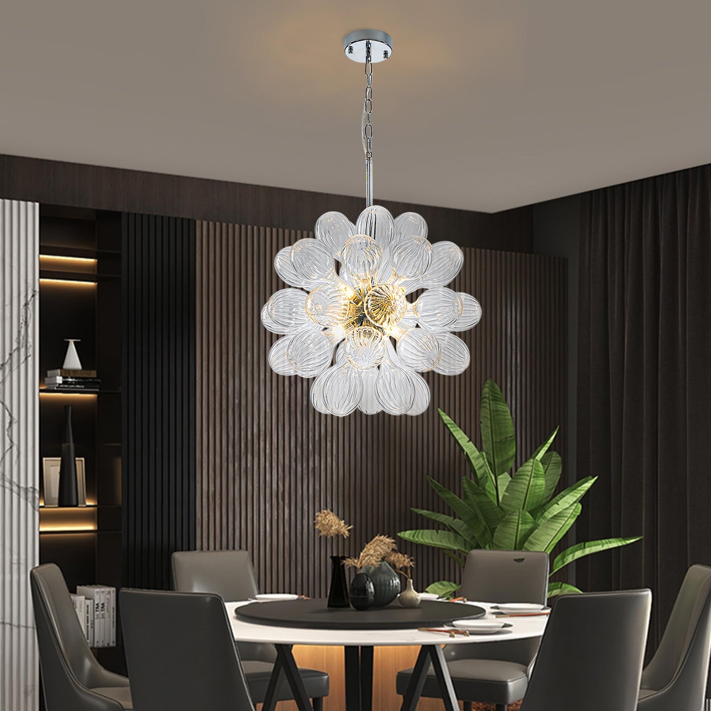 Modern Glass Globe Chandelier with Spiral Glass Globe Pendant Light Globe Chandelier Glass for Dining Room, Living Room, Kitchen, Island Foyer, Bedroom Entrance