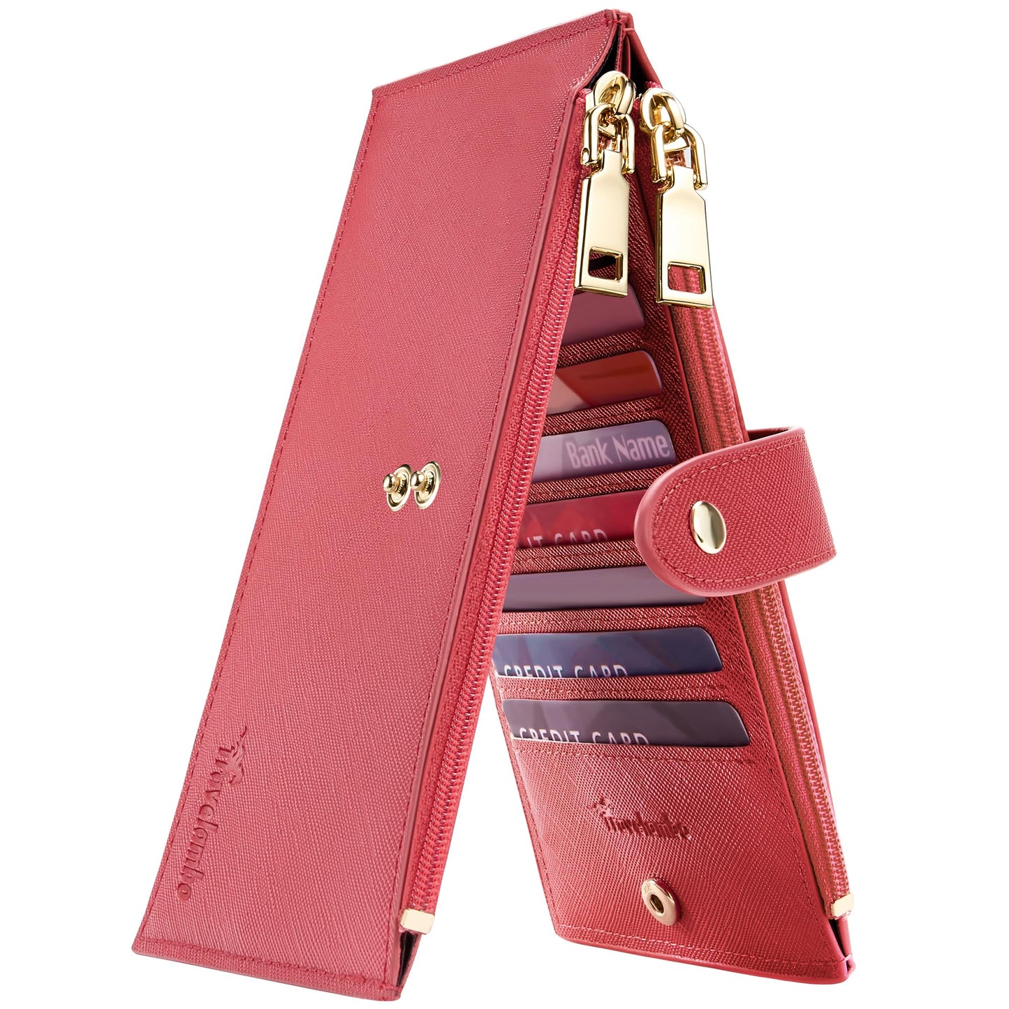 Travelambo RFID Wallet Women Large Size Bifold Multi Card Wallet Case with Zipper Pocke Credit Card Holder for Women