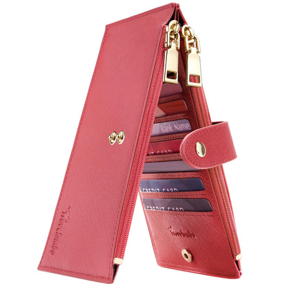Travelambo RFID Wallet Women Large Size Bifold Multi Card Wallet Case with Zipper Pocke Credit Card Holder for Women