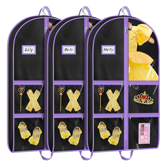 MISSLO Dance Garment Bags for Dancers with 4 Pockets Garment Bags for Dance Costumes 40" Cheer Uniform Garment Bag Hanging Kids Garment Bag for Recital, Competition, Travel, Storage (1, Black)