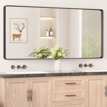 Keonjinn Black Mirror for Bathroom Sink, 24 x 30 Inch Sandblasted Finish Aluminum Wall Mirrors, Matte Black Rectangle Farmhouse Mirror with Shatterproof HD Tempered Glass, Anti-Rust Metal Frame