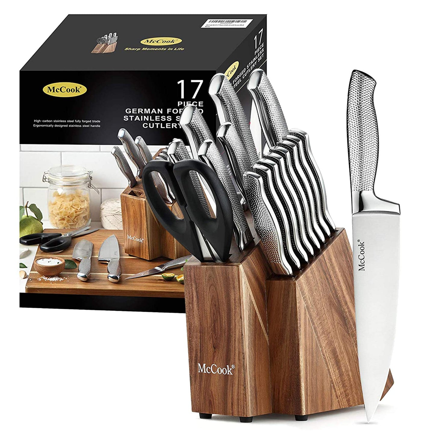 McCook® Knife Sets,German Stainless Steel Kitchen Knife Block Set with Built-in Sharpener