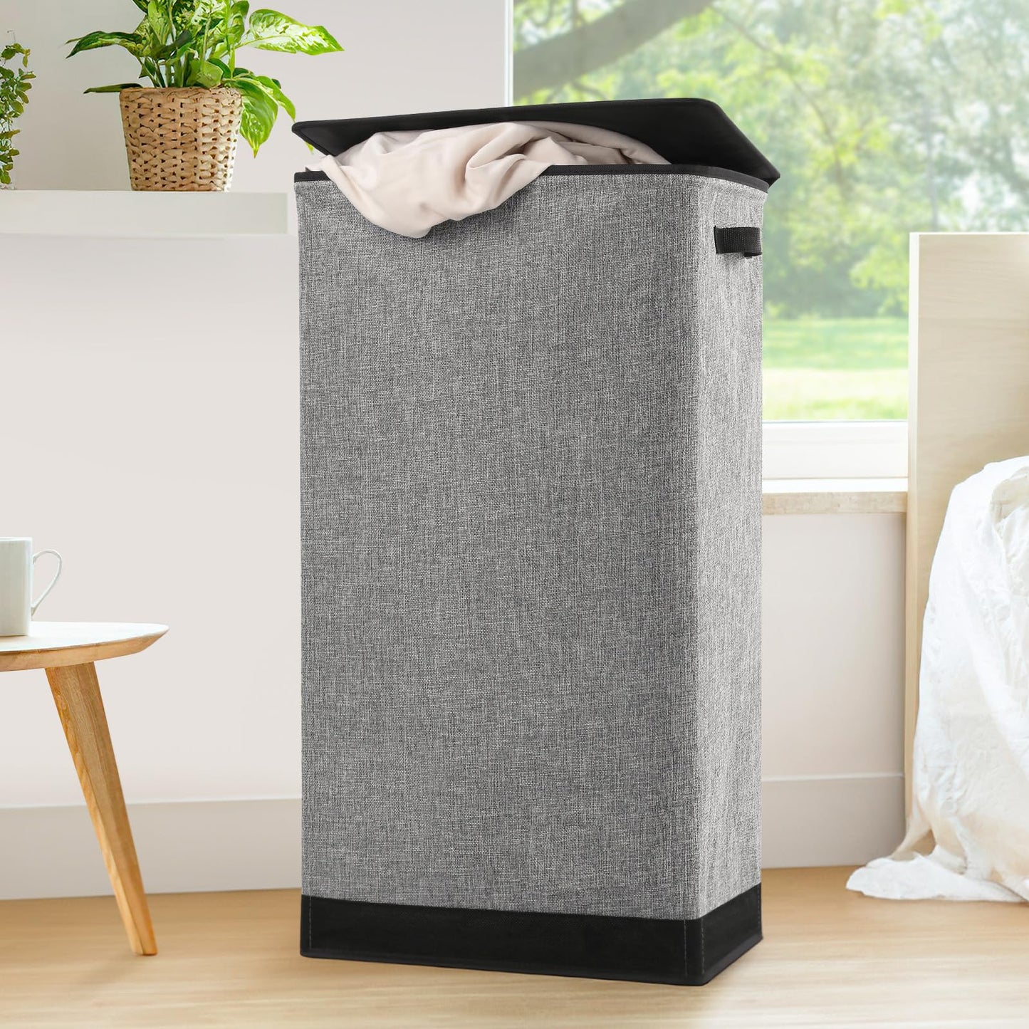 SOLEDI Laundry Hamper Black with Lid and Removable Bag - 100L Large and Tall Laundry Basket Collapsible with Handle for Clothing and Toys Storage - Dirty Clothes Hamper for Bedroom, bathroom, dorm