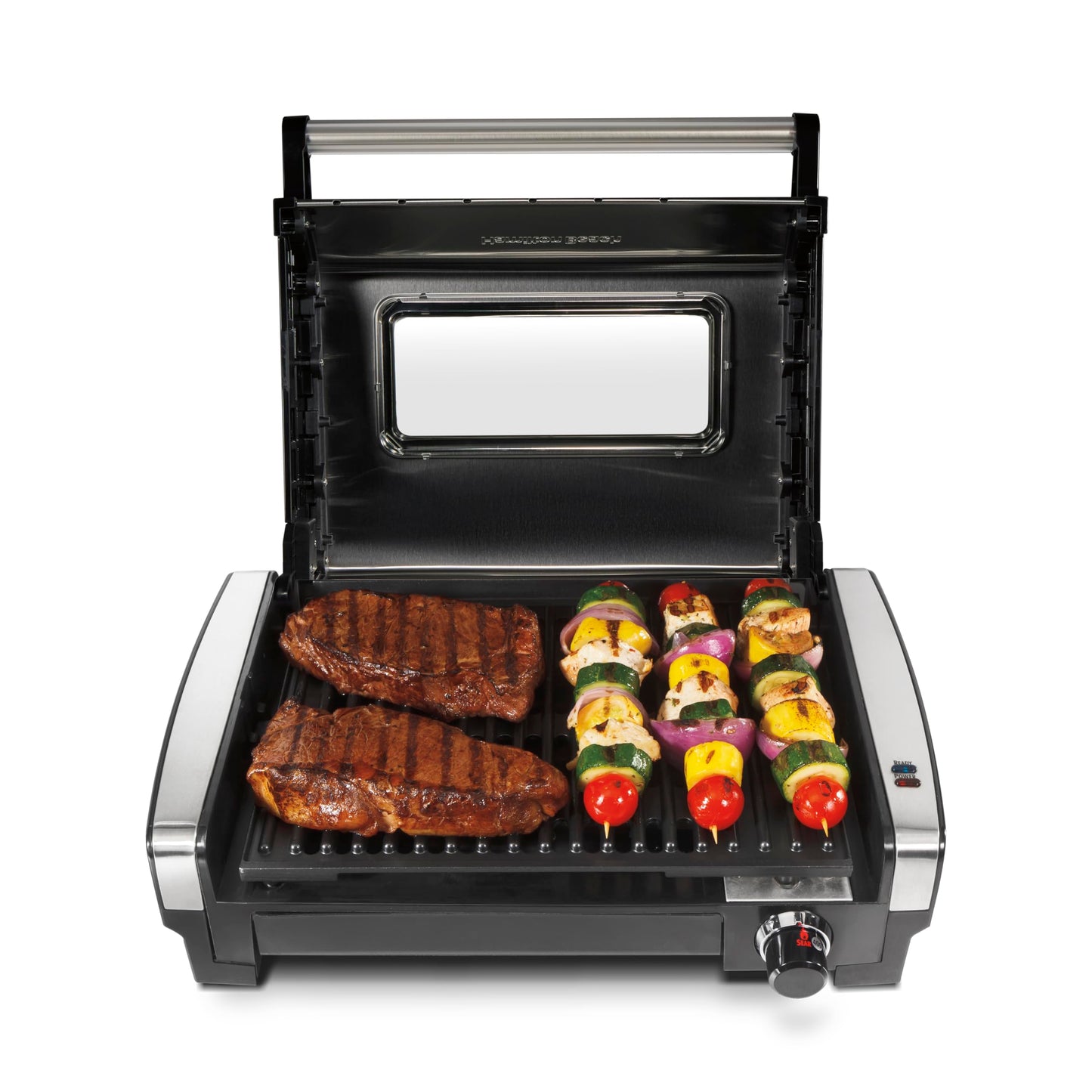 Electric Indoor Searing Grill – 118 sq. in., Viewing Window, Adjustable Temp to 450°F, Stainless Steel