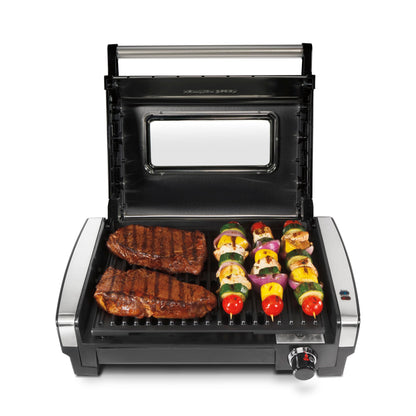 Electric Indoor Searing Grill – 118 sq. in., Viewing Window, Adjustable Temp to 450°F, Stainless Steel