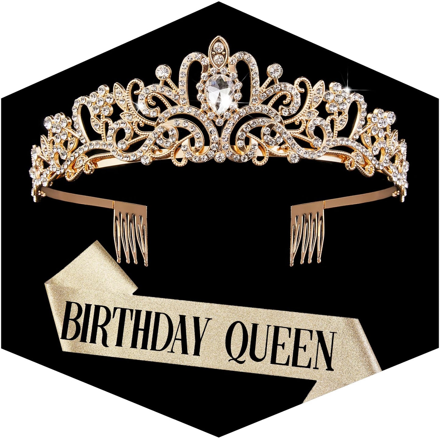 Gold Crown for Women Crystal Princess Tiaras Rhinestone Queen Headband Wedding Bridal Hair Accessories Birthday Prom Pageant Party Coming of Age Ceremony Photo Props