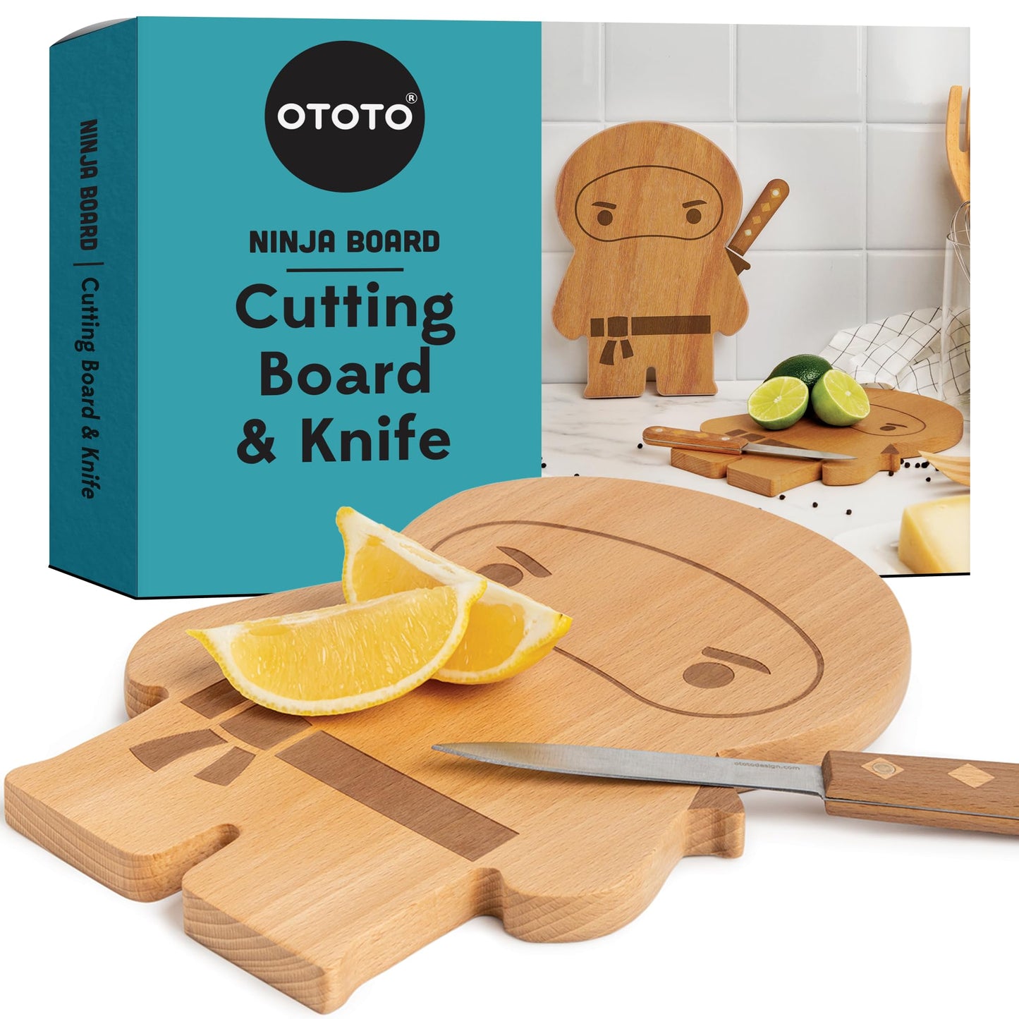 Planche à découper OTOTO en bois et en plastique pour la cuisine, gadgets de cuisine amusants et effrayants, cadeaux de pendaison de crémaillère et gothiques, lavable au lave-vaisselle (Ninja, bois) 