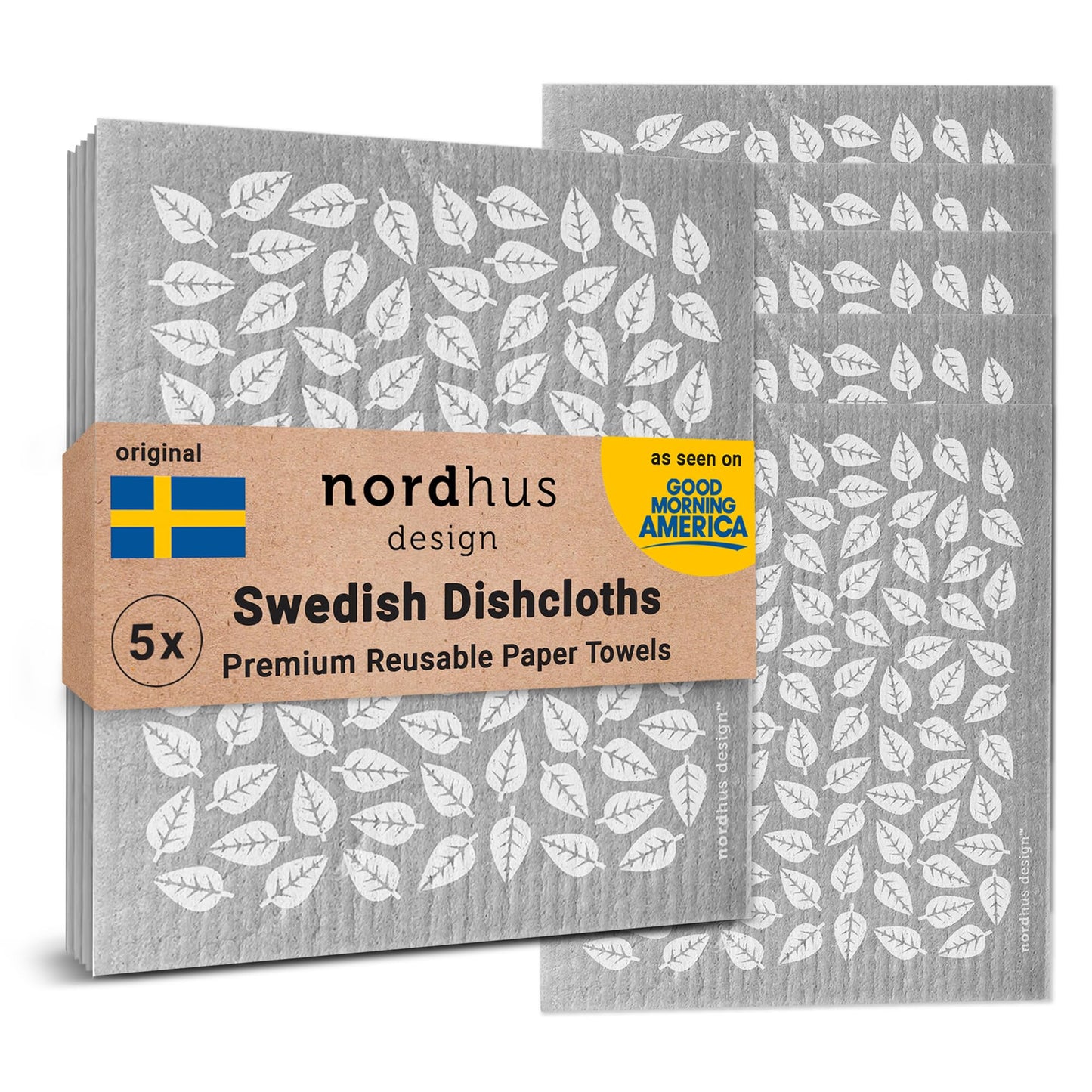 Nordhus Design Swedish Dishcloths for Kitchen, 10 Cloths, Made in Sweden - Reusable, Washable Cellulose Cotton Kitchen Cloths - Replace Paper Towels, Wipes, Sponges, Dish Rags