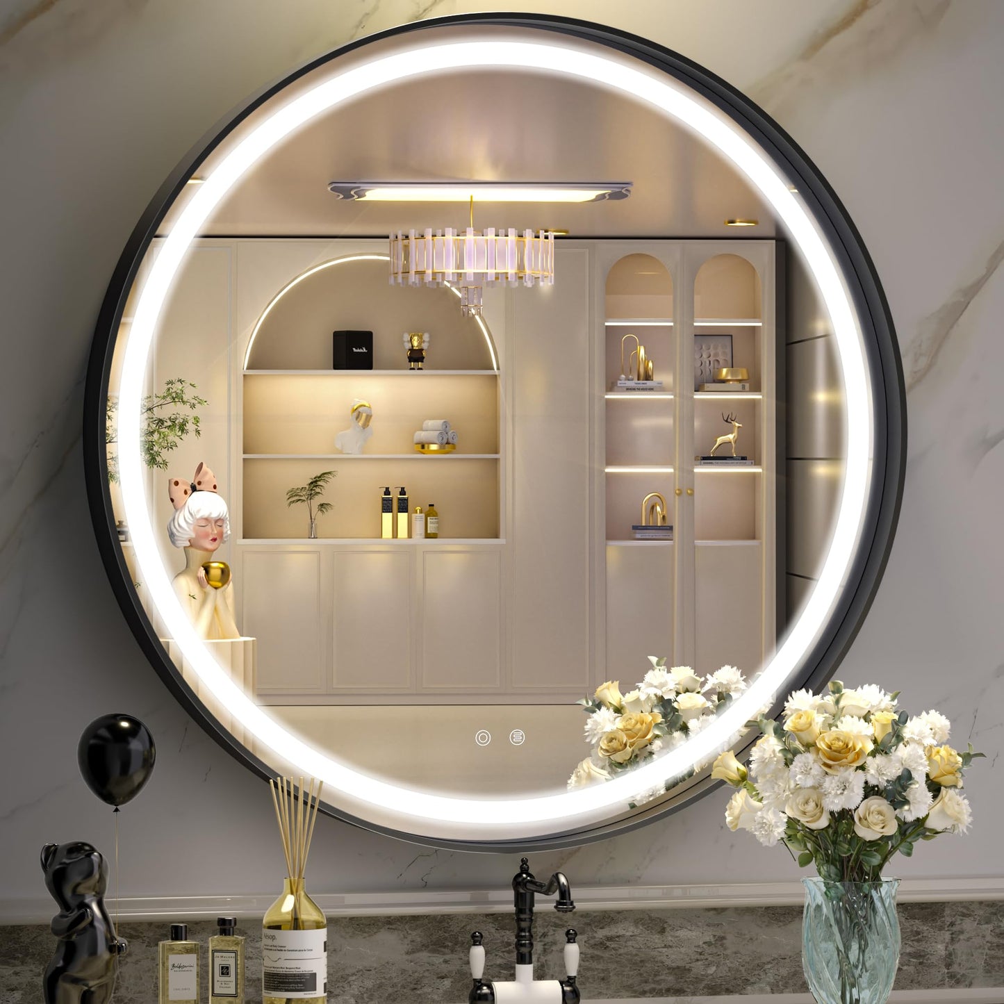 Hasipu Wall Mirrors Decorative, 40" Mirror Wall Decor, Beveled Edge Frameless Wall Mount Round Mirror for Living Room