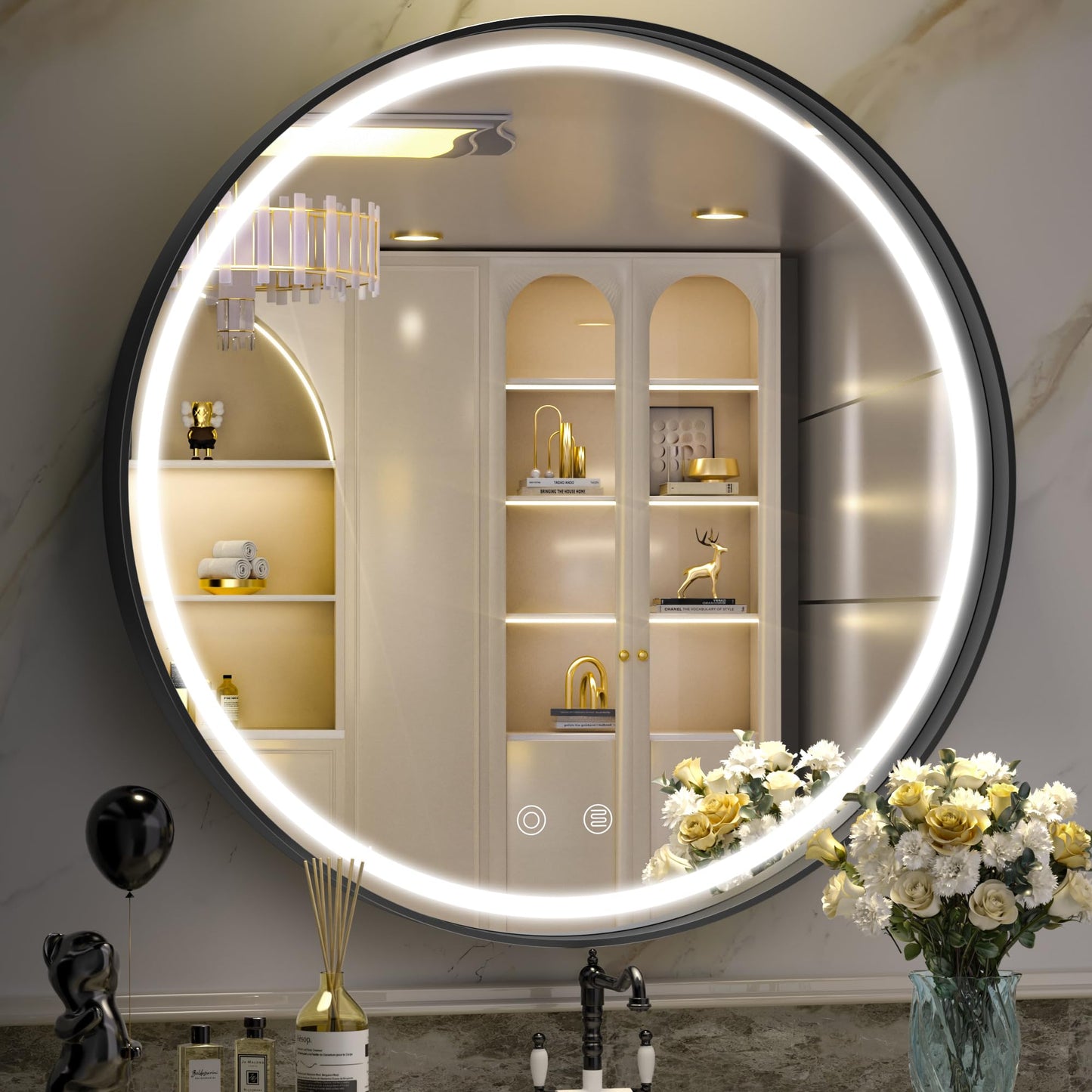 Hasipu Wall Mirrors Decorative, 40" Mirror Wall Decor, Beveled Edge Frameless Wall Mount Round Mirror for Living Room