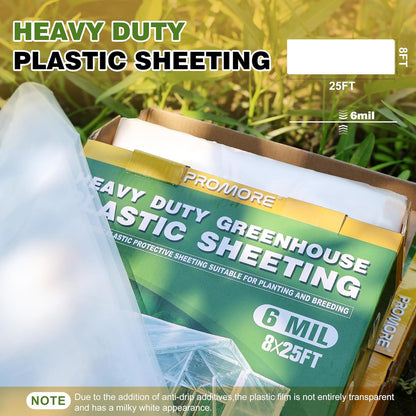 6 Mil Greenhouse Plastic Sheeting Clear, Heavy Duty Polyethylene Film, UV Resistant, Tear-Proof, for Garden, Agriculture, Painting, Floor Protection
