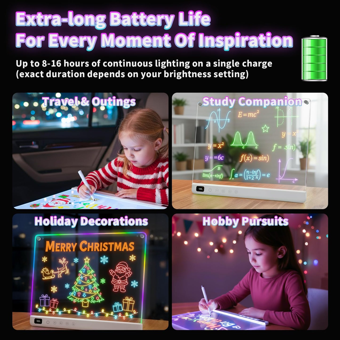 Led Drawing Board with 13 Light Effects, 13.7"x10" Rechargeable Glow Doodle LED Note Board with Colors, Neon Light Up Drawing Tablet Gifts for Kids for Christmas Birthday Gifts Presents