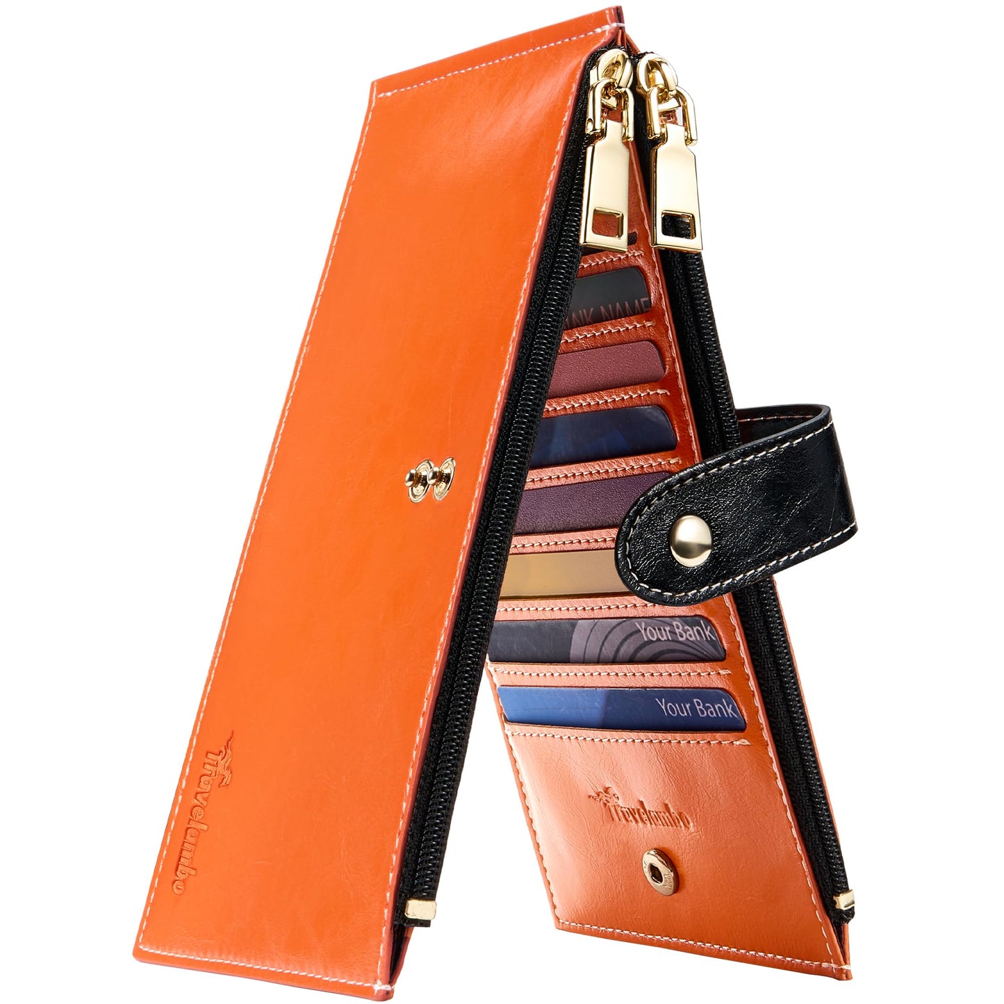 Travelambo RFID Wallet Women Large Size Bifold Multi Card Wallet Case with Zipper Pocke Credit Card Holder for Women