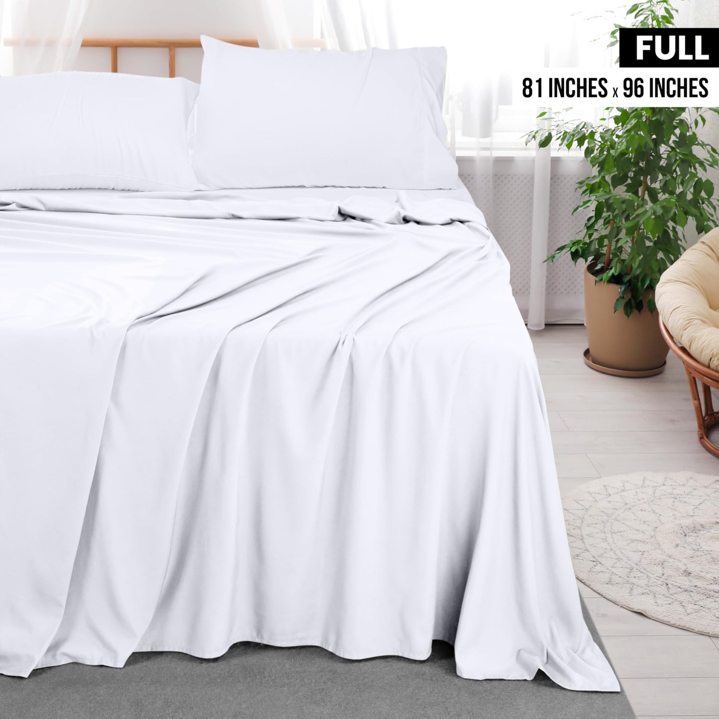 Draps plats Utopia Bedding - Lot de 6 - Tissu en microfibre brossé doux - Draps supérieurs résistants au rétrécissement et à la décoloration - Entretien facile (Queen, Blanc) 