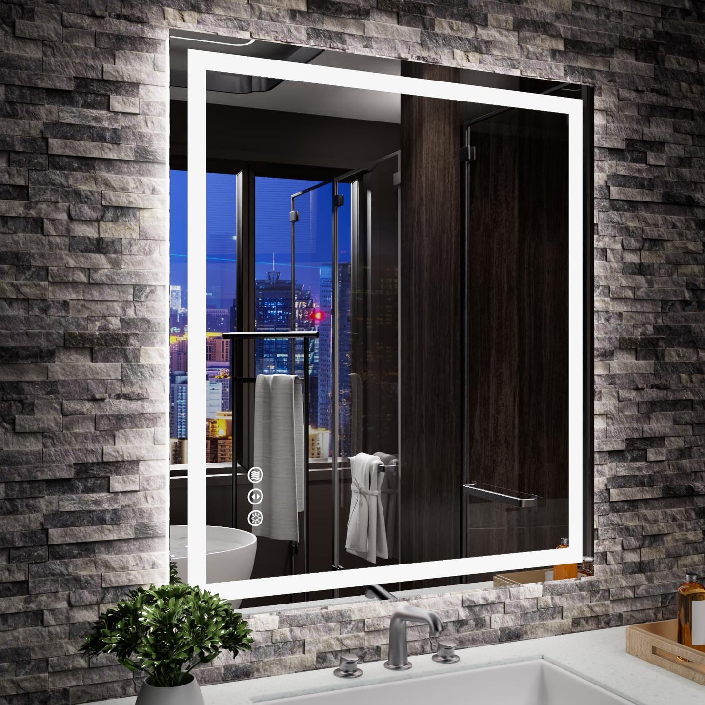 Amorho 20"x 28" LED Bathroom Mirror with Black Frame, Front Light and Backlit(Controlled Separately), Stepless Dimmable, Anti-Fog, Shatter-Proof, 3 Colors, Memory