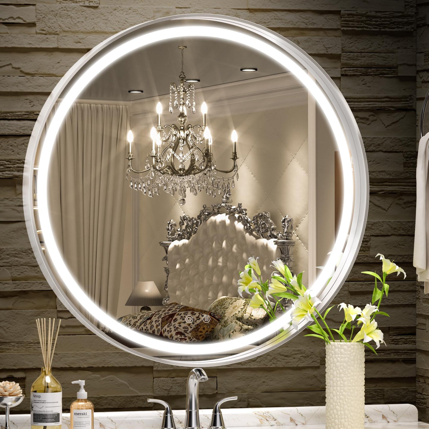 Hasipu Wall Mirrors Decorative, 40" Mirror Wall Decor, Beveled Edge Frameless Wall Mount Round Mirror for Living Room