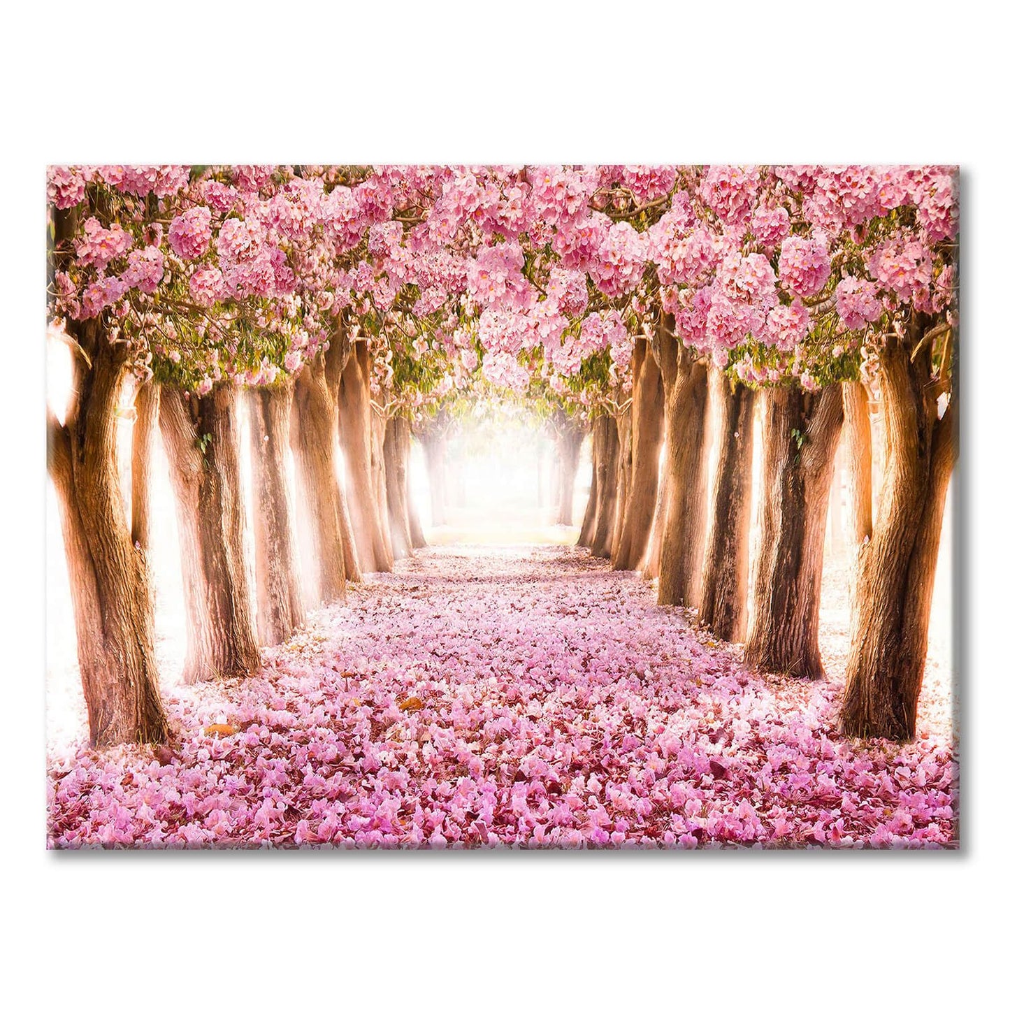 UTOP-art Tableau mural avec fleurs roses : paysage forestier, arbre, chemin, peinture sur toile enveloppée pour salon (36'' x 24'' x 1 panneau) 