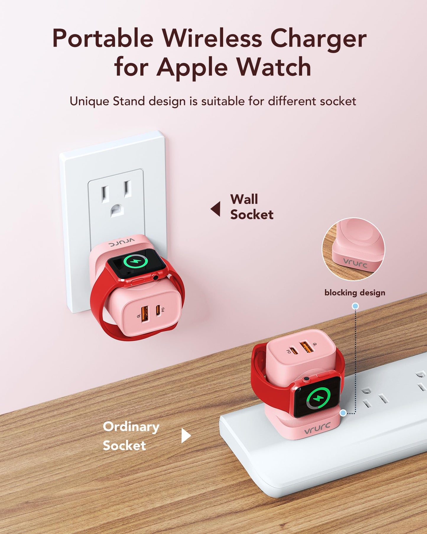 VRURC für Apple Watch-Ladegerät, PD 20 W 3-in-1-Schnellladeblock mit magnetischem kabellosem Laden und zwei Anschlüssen, faltbarer Stecker USB C-Wandladegerät für iPhone 15 14 13, Android, Tablets usw. - Schwarz 