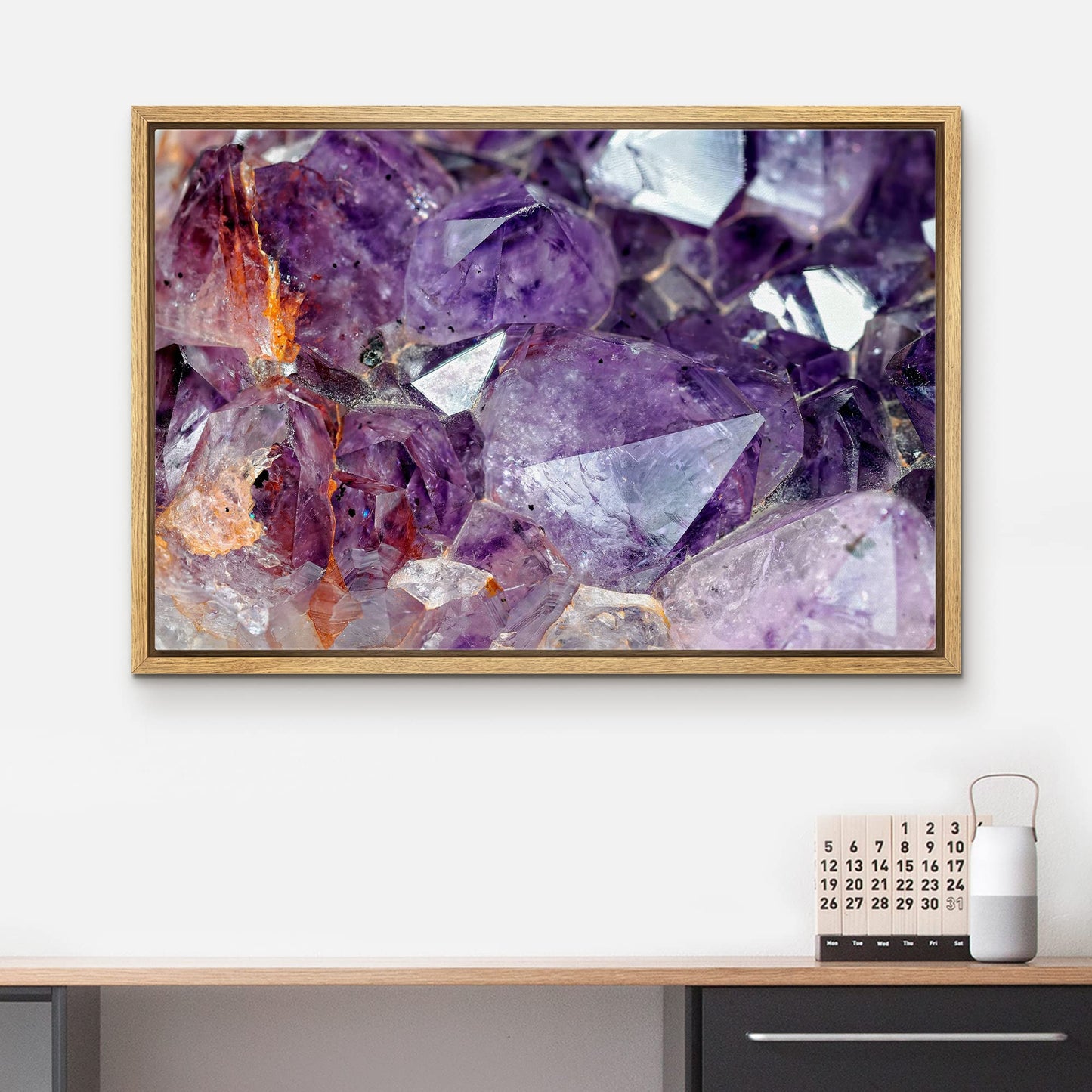 Impression sur toile encadrée wall26 Art mural Paysage en marbre violet, or et bleu sarcelle Formes abstraites Illustrations Moderne Chic Coloré Multicolore Ultra pour salon, chambre, bureau - 24x36 Naturel 