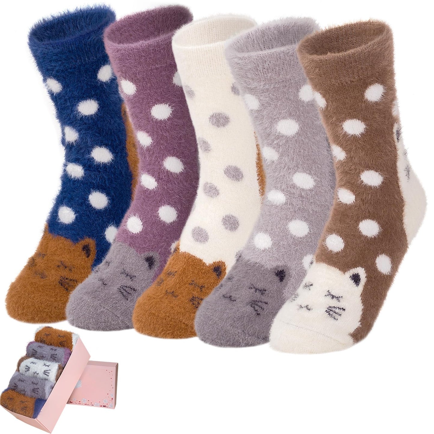 5 Pairs Fuzzy Soft Cozy Comfortable Socks for Women, Casual Sleep Comfy Socks, Perfect Warm Winter Gifts for Women