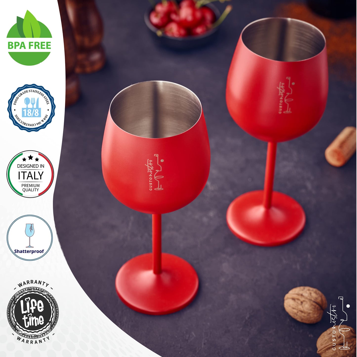 Gusto Nostro Stainless Steel Wine Glass - 18 oz - Unbreakable Rose Gold Wine Glasses for Travel, Camping and Pool - Fancy, Unique and Cool Portable Metal Wine Glass for Outdoor, Picnics (Set of 2)