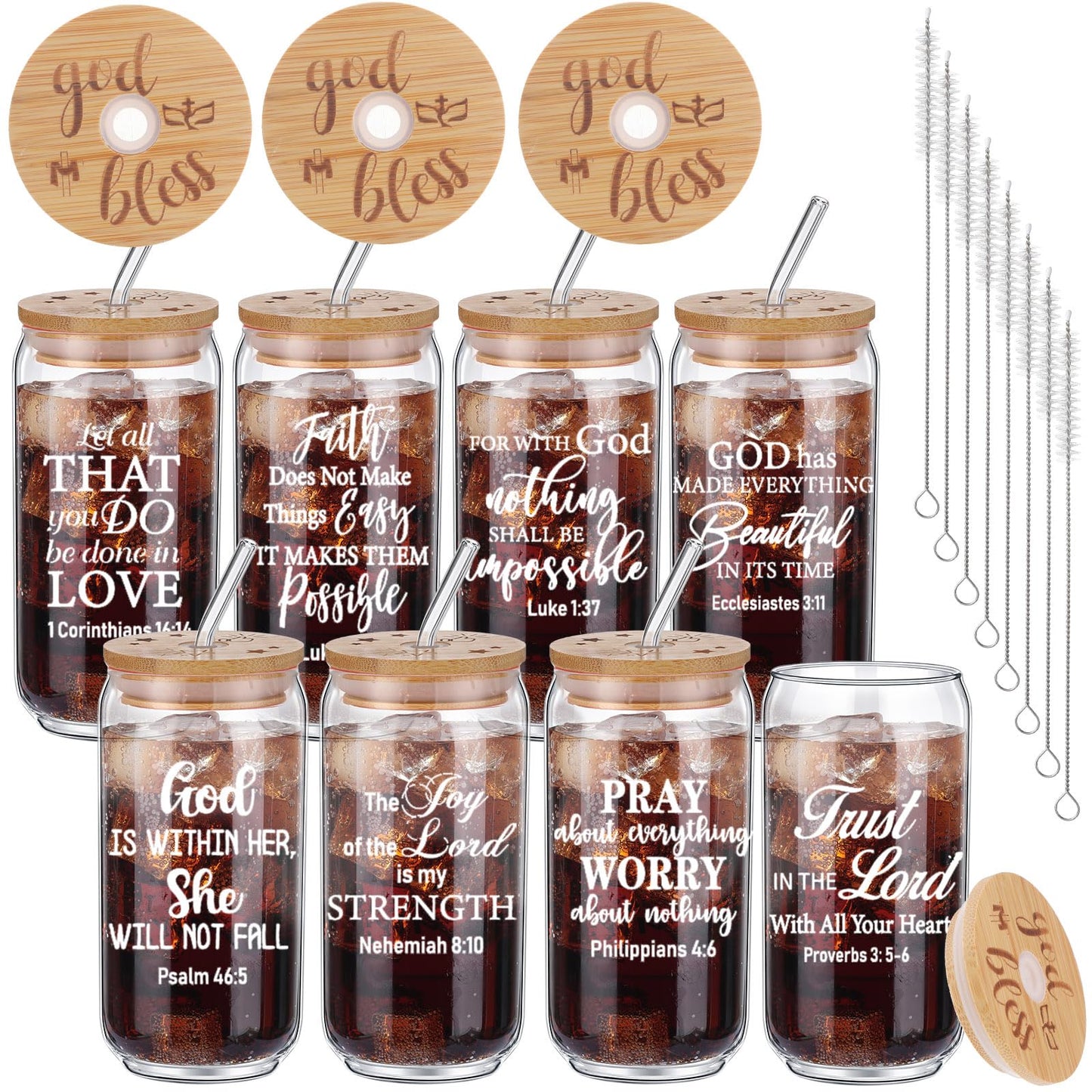 Tioncy 8 Pcs Team Gifts for Employees Thank You Gifts Teacher Staff Appreciation Gifts 16oz Can Shaped Beer Glass with Bamboo Lids Straws Brushes Drinking Glass Cups for Women Men Coworkers Member