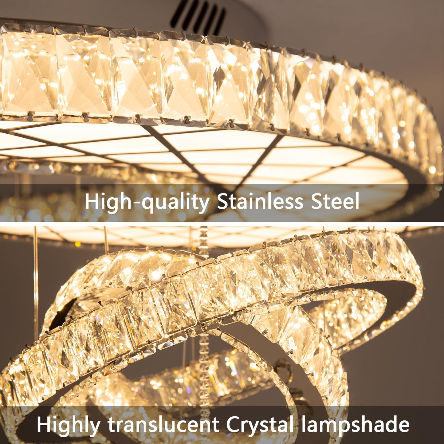 Modern Flush Ceiling Chandelier Bedroom Light Fixtures Crystal Flat Sloping Ceiling Lights for Hallway Kitchen Dining Room Dimmable Light with Remote Gold