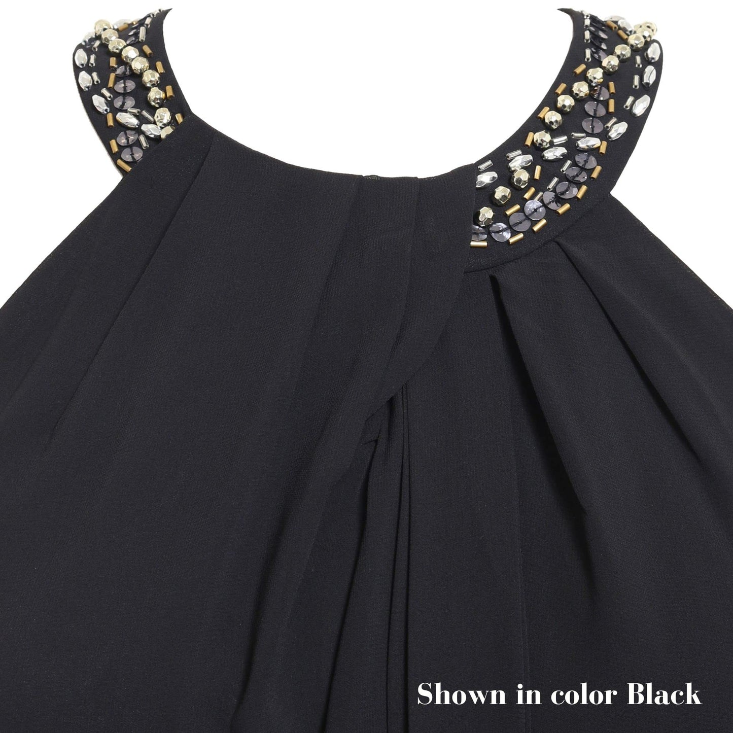 Robe de soirée parfaite pour femme SL Fashions, robe de cocktail, robe d'invitée de mariage, robe de soirée à encolure licou avec bijoux (tailles petites et régulières) 