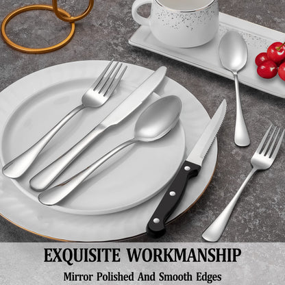 24-Piece Silverware Set with Steak Knives – Stainless Steel Flatware for 4