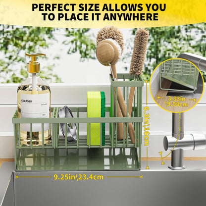 Kitchen Sink Caddy Organzier with High Brush Holder, Sponge Holder for Sink, 304 Rustproof Stainless, Kitchen Countertop Soap Dispenser Organizer, Kitchen Decor and Accessories